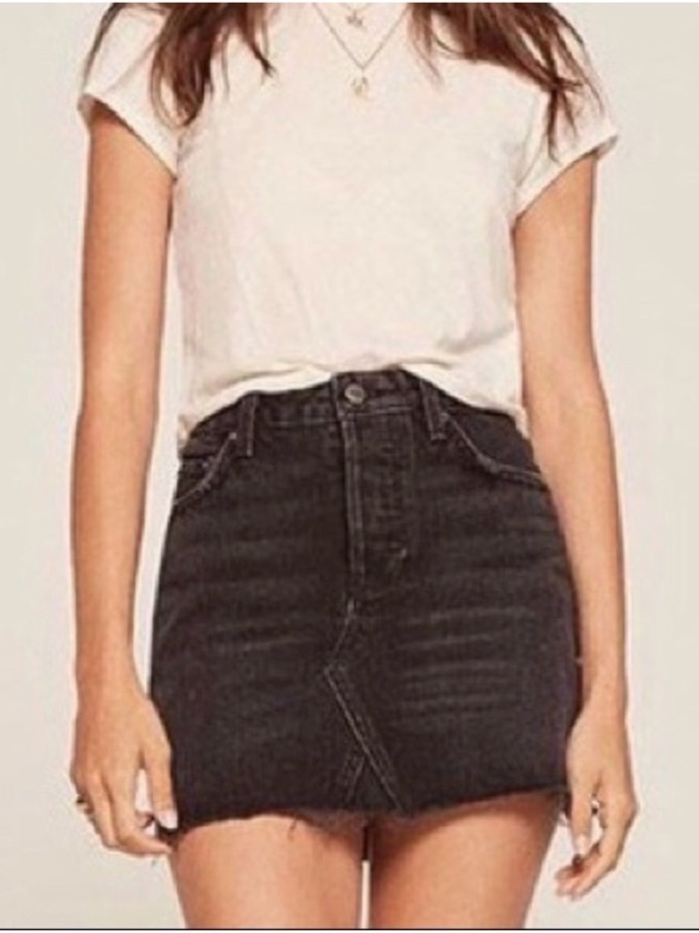 Reformation Denim Retooled Mini Skirt Pacific Washed Black 27 Raw Hem Distressed - Picture 7 of 16